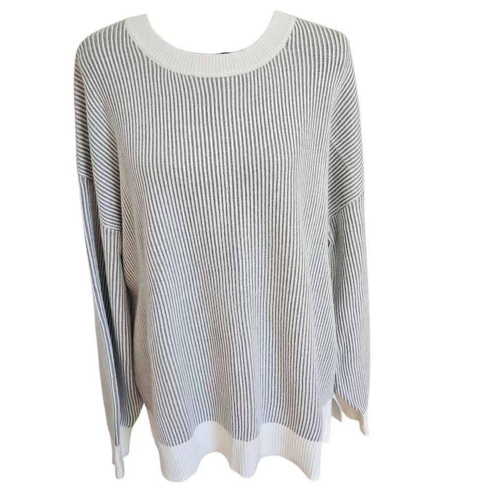 Merokeety Womens Ribbed Classic & Comfy Ribbed Pullover Sweater Gray White Large